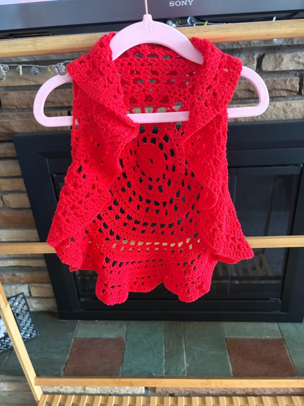 Girls' Red Crochet Hooded Capelet